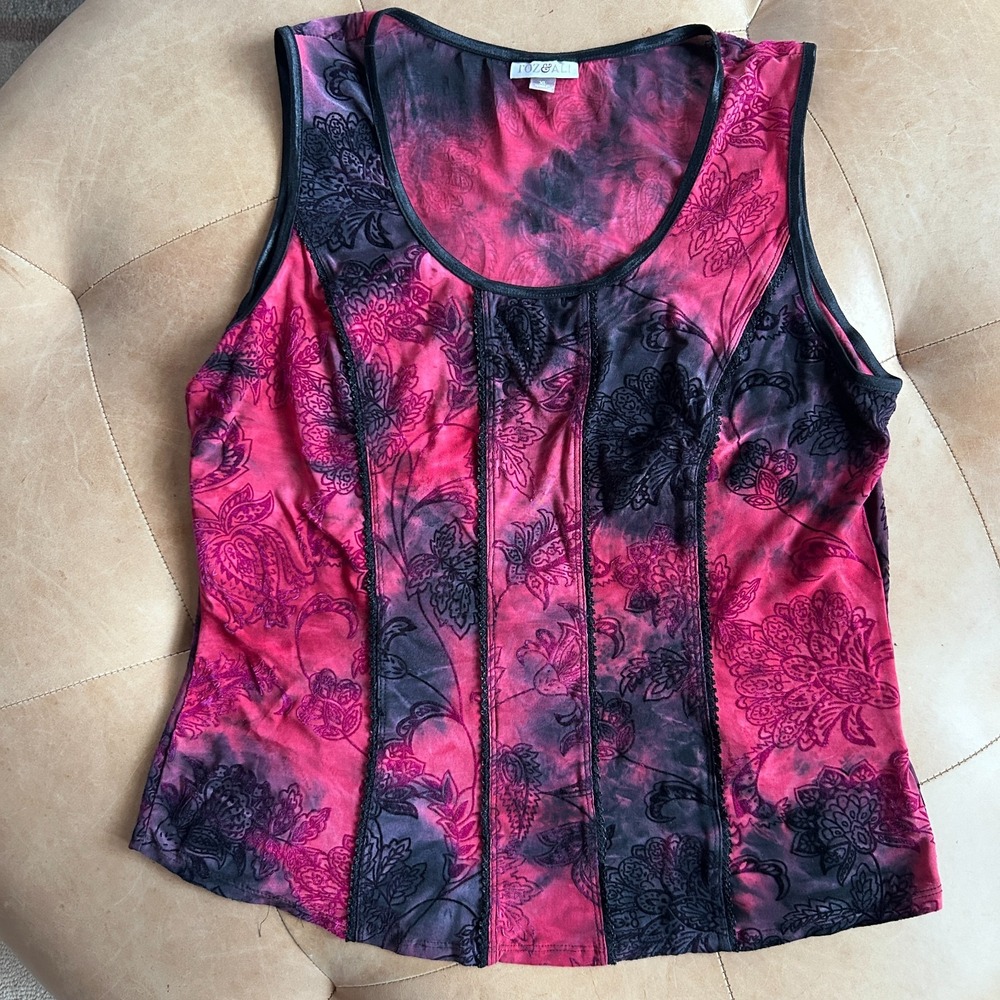 Y2K Velvet Burnout Gothic Corset Top Womens XL Red Whimsigoth Going Out Vamp